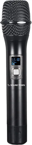 Vista 4 de Sistema Sound Town de micrófono inalámbrico UHF de metal de 200 canales con 2 micrófonos de mano y escaneo automático, para iglesia, escuela, boda