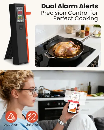 Vista 5 de UNERVER Termómetro inteligente inalámbrico Bluetooth para carne con WiFi, alta precisión ± 0.5 °F, base inteligente, 1 sonda con 6 sensores