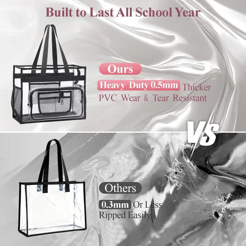 Vista 8 de PACKISM Bolsa transparente para la escuela, bolsa transparente grande y resistente para la escuela, transparente de PVC transparente para niñas