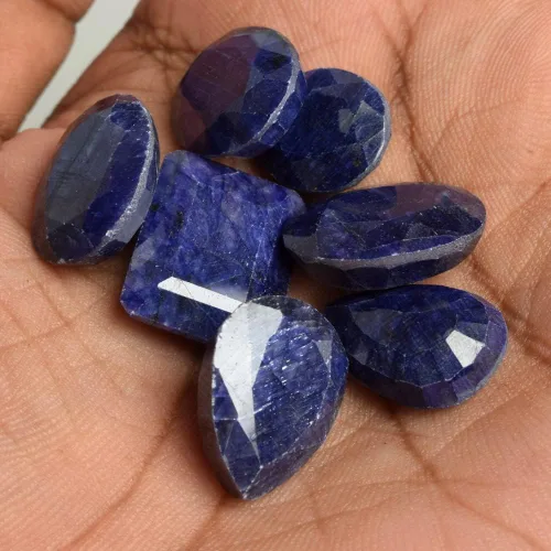 Vista 5 de REAL-GEMS 100 unidades7 piezas de piedras preciosas sueltas de zafiro azul tallado africano tallado ovalado natural, Gema, Mezcla de piedras