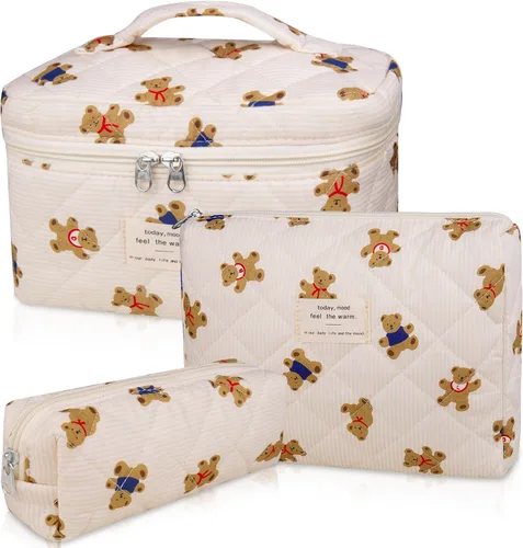 Vista 29 de Juego de bolsas de maquillaje, bolsa de maquillaje acolchada, bolsa grande para cosméticos florales para mujer, bonitas bolsas de maquillaje