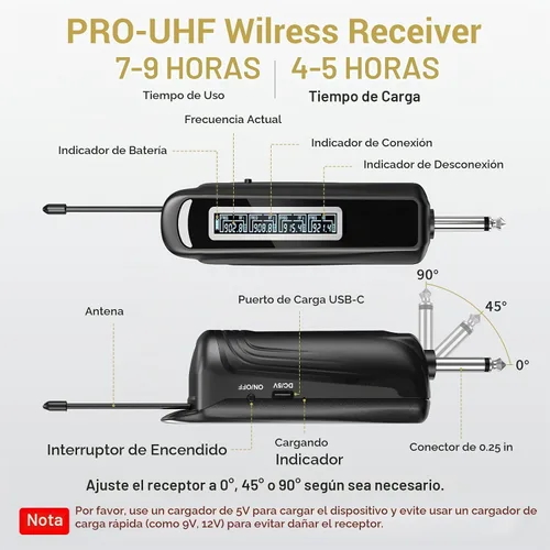 Vista 2 de TONOR 4 micrófonos inalámbricos con receptor recargable, micrófonos inalámbricos UHF de 4 x 10 canales con control de volumen, sistema de micrófono
