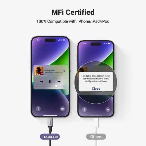 Vista 3 de UGREEN - Cable auxiliar para iPhone con certificado MFi Lightning a 0.138 in Cable de audio para automóvil 3.3FT, Nylon Braided, Aluminum Shell
