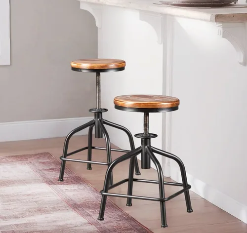 Vista 10 de Topower Taburete de cocina de granja, taburete de mostrador industrial, asiento redondo decorativo de cocina, taburetes de bar giratorios de altura