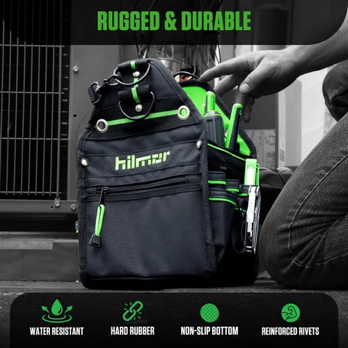 Vista 4 de Hilmor HT 1839078 - Bolsa de herramientas HVAC con 27 bolsillos, clip para llaves, lazo para cinta, correa para el hombro, herramientas y equipos