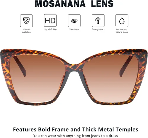 Vista 2 de mosanana Gafas de sol de ojo de gato de gran tamaño para mujer, estilo moderno MS52028