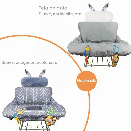 Vista 6 de ICOPUCA Funda para carrito de compras para bebé, 2 en 1 funda de carrito para bebés y silla alta, cubierta acolchada para asiento de carrito de Gris