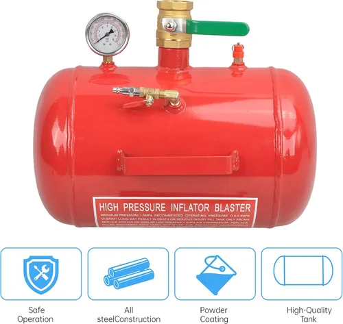 Vista 7 de Asentador de talón de neumático de aire de 5 galones, herramienta explosora de 110 PSI para asentar inflador de neumáticos con medidor por GESEXI
