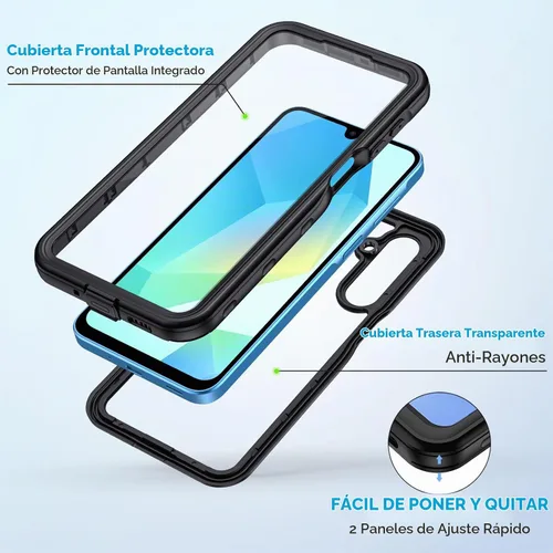 Vista 3 de Lanhiem - Funda para Samsung Galaxy A16 5G, impermeable IP68, resistente al polvo, con protector de pantalla integrado, cubierta protectora de Negro