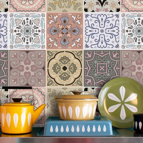 Vista 3 de TOARTi Calcomanías mexicanas retro, calcomanías para salpicaduras de Talavera, 18 piezas de mandala vintage para pared, calcomanías de pared