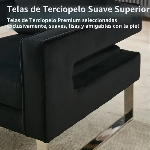 Vista 5 de Silla decorativa de terciopelo, sillón moderno con base plateada