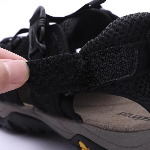 Vista 4 de Harssidanzar Sandalias de cuero genuino para senderismo, para hombre, ancho ajustable, soporte de arco cerrado, zapatos de agua para verano