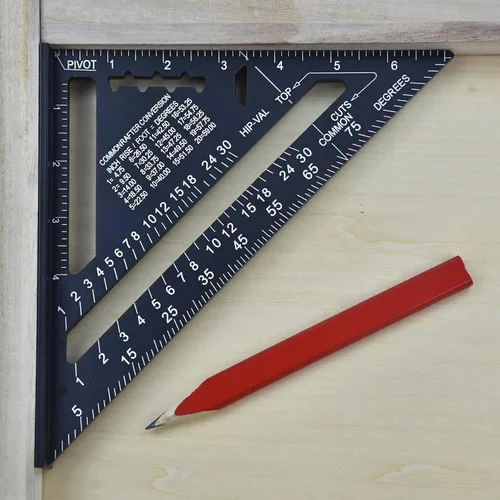 Vista 7 de FEIRONG Herramientas de Escuadra de Carpintero 3 en 1, Regla Triangular de 7 Pulgadas, Regla en Forma de L de 10 Pulgadas y Lápiz de Carpintero