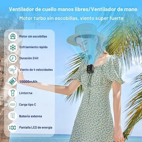 Vista 3 de Qerhod Ventilador turbo portátil 7 en 1, ventilador de cintura personal con clip, linterna manos libres y más, refrigeración potente, tiempo de Negro