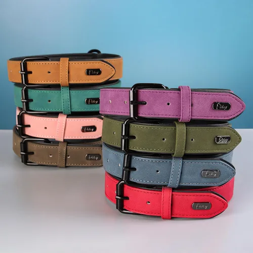 Vista 6 de Didog Collar de Perro de Cuero PU Suave Acolchado, Transpirable y Ajustable Collares para Perros Pequeños, Cómodo para Caminata Diaria, Azul, M