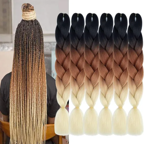Vista 33 de Beige (613#) 6 paquetes de cabello trenzado de 24 pulgadas, de fibra sintética, sin picazón, extensiones de cabello para trenzar jumbo, textura