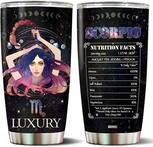 Vista 10 de Regalos personalizados de acuario para mujeres, constelación del zodiaco, astrología, aislado, 20 onzas, taza de café de acero inoxidable con tapa