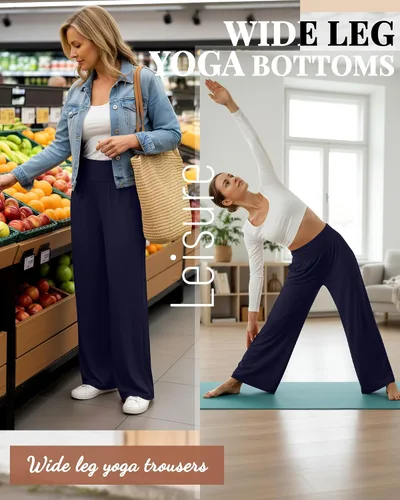 Vista 187 de Neer - Conjunto de 3 pantalones de yoga de pierna ancha para mujer - Pantalones deportivos cómodos, holgados, de cintura alta y casuales