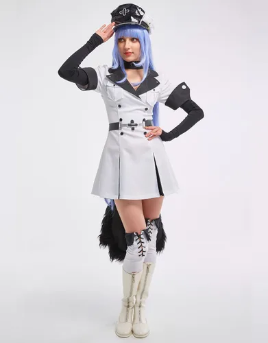 Vista 4 de Miccostumes Disfraz de uniforme de anime para mujer disfraz de cosplay con accesorio para el cuello cinturón gorro medias