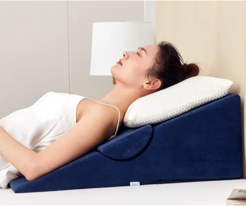 Vista 2 de Bed Wedge Pillow with Memory Foam Top, for Leg and Back Support Pain Relief Triangle Support Pillow, Wedge Pillows for Reading and Rest, with