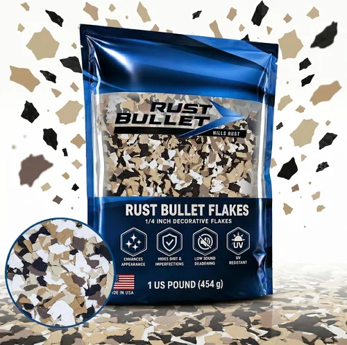 Vista 2 de RUST BULLET Copos de color decorativos – marrón otoñal – Personaliza pisos de concreto con 1 libra de chips de vinilo duraderos y resistentes a