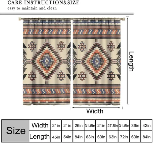 Vista 371 de Cortinas con patrón geométrico tribal, estilo suroeste, azteca, rústico, occidental, nativo americano, opacas, con bolsillo para barra, decoración