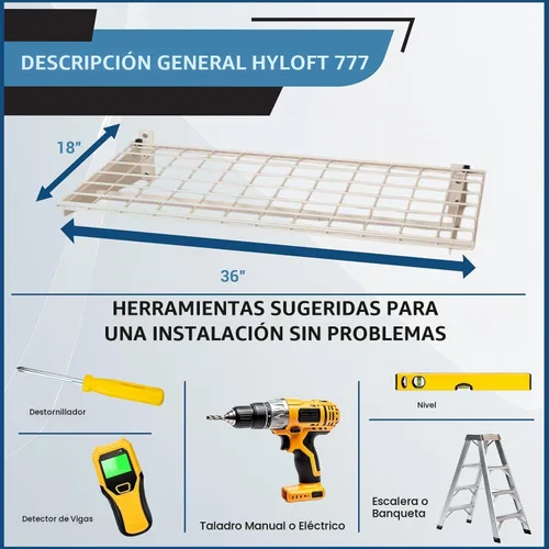 Vista 10 de Hyloft Paquete de 2 estantes de garaje de pared de acero resistente, ajustable de 36 x 18 pulgadas, incluye barra para colgar, carga máxima de Blanco
