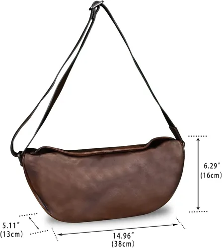 Vista 4 de Bolso bandolera de cuero genuino, mochila casual vintage hecha a mano para senderismo, bolso de hombro para motocicleta, bolso de hombro