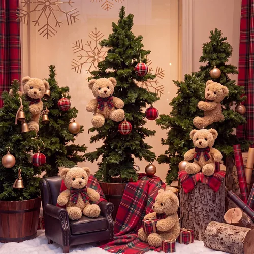 Vista 10 de Chalyna Paquete de 6 ositos de peluche navideños con lazo de terciopelo a Verde