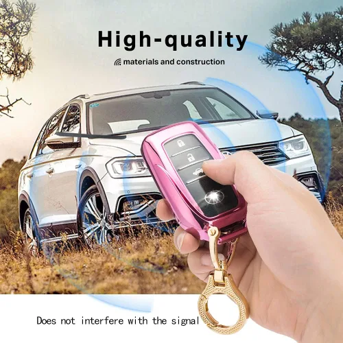 Vista 5 de Funda para llavero RAV4 Prime 2021, TPU suave compatible con Toyota Venza, Land Cruiser 2019, prado, Hilux, Fortuner, cubierta de corona (rosa)
