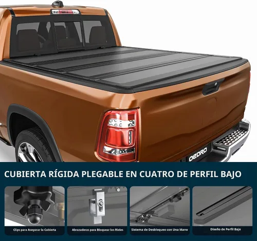 Vista 3 de OEDRO Cubierta rígida de cuádruple plegable para Dodge Ram 1500 2009-2018, para Ram 1500 Classic 2019-2024 con caja de 5.7 pies sin Rambox