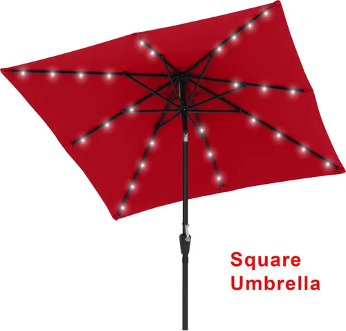 Vista 50 de ABCCANOPY Sombrillas solares duraderas para patio con 24 luces LED de 7.5 pies con 6 varillas resistentes (borgoña)