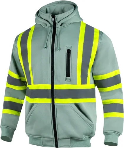Vista 13 de VENDACE Sudadera con capucha de forro polar reflectante de alta visibilidad ANSI Clase 1 para hombres con capucha desmontable (negro, S)