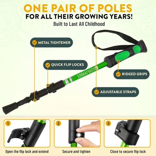 Vista 7 de Bastones de trekking para niños y bastones de senderismo plegables de la marca USA – Ultra fuertes y ligeros – Bastones de senderismo de aluminio