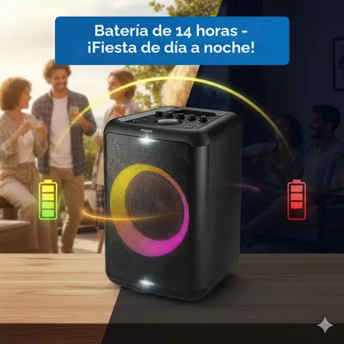 Vista 4 de PHILIPS X3206 Altavoz Bluetooth Party con graves profundos, batería de hasta 14 horas, luces de fiesta y efectos de karaoke, entrada de micrófono