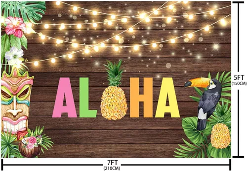 Vista 5 de Telón de fondo Aloha de 7 x 5 pies para fotografía, temática hawaiana tropical, decoración de fiesta Luau, escultura de pájaro, fondo de fotografía