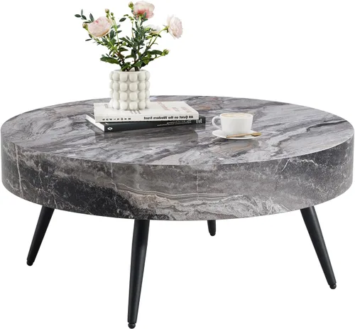 Vista 15 de Mesa de Centro Rectangular de 47.24", Mesa de Centro de Madera con Tablero de 7.8" de Grosor, Patas de Metal, Esquinas Redondeadas para Sala