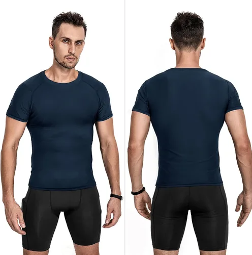 Vista 2 de Niksa Camisas de compresión para hombre, paquete de 3, camisetas de compresión atléticas de manga corta, camisetas de entrenamiento frescas y secas