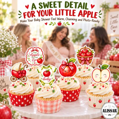Vista 7 de ALISSAR 36 piezas de adornos para cupcakes de Apple Baby Shower