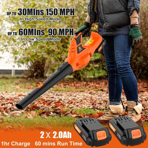 Vista 3 de Leisch Life Soplador de hojas inalámbrico, soplador de hojas eléctrico de mano de 21 V con 2 baterías de 2.0 Ah y cargador, soplador de hojas ligero