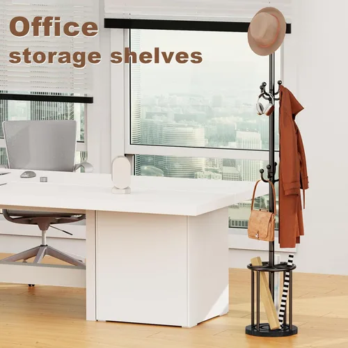 Vista 6 de Perchero independiente con soporte para paraguas, perchero con 12 ganchos para ropa, bolsos, sombreros, perchero, árbol, perchero, sombrero