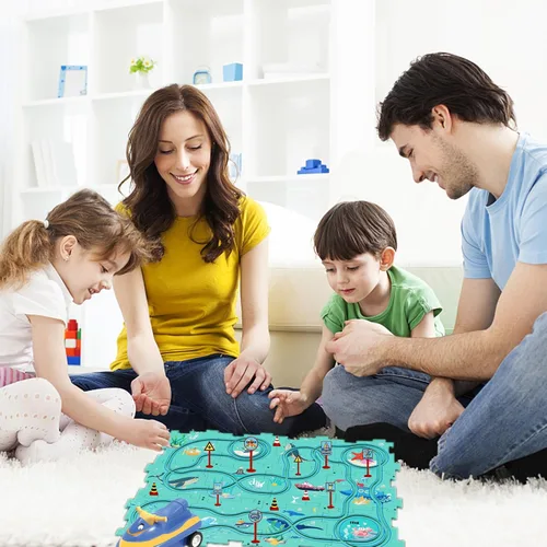 Vista 4 de Juego de 25 pistas de carreras para niños, rompecabezas de dinosaurio, rompecabezas de carreras, juego de pistas de carreras, juego de pistas
