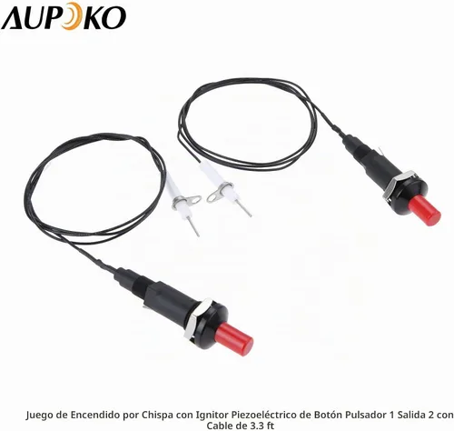 Vista 2 de Aupoko 2 juegos de encendido piezoeléctrico por chispa con cable de botón encendedor, tipo de 1 salida 2 electrodos de 200 grados de alambre