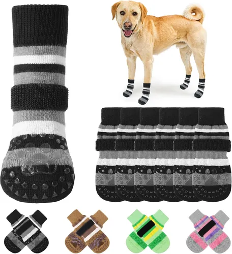 Vista 19 de KOOLTAIL Calcetines antideslizantes para perros para pavimento caliente, 3 pares de botas de perro y protectores de patas para evitar lamer
