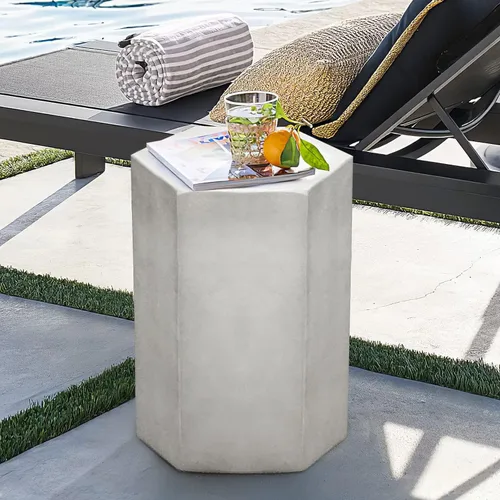 Vista 11 de COSIEST Mesa de Acento de Concreto, Mesa Lateral Hexagonal para Patio 14.5''Ancho x 12''Alto, Diseño Modular Mesa Terminal Interior Exterior, Gris