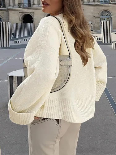 Vista 43 de LOGENE Suéter de gran tamaño para mujer, cuello redondo, manga larga, suave, mullido, suéter de punto 2025 para otoño e invierno
