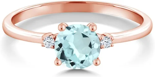 Vista 2 de Gem Stone King Anillo de compromiso solitario de oro rosa de 10 quilates con topacio azul cielo y zafiro blanco creado para mujer