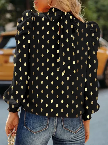 Vista 2 de Remidoo Blusa de manga abombada con cuello alto falso y estampado de leopardo para mujer