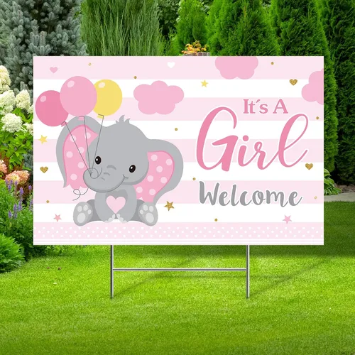 Vista 9 de Capoda Letrero de patio para baby shower con estaca Letrero de patio de revelación de género elefante azul y rosa, decoración de césped para niño