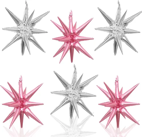 Vista 11 de 6 globos de papel de aluminio con forma de estrella, de una sola pieza, globo de estrella de 14 puntas 4D, cono Starburst, Mylar de 22 pulgadas